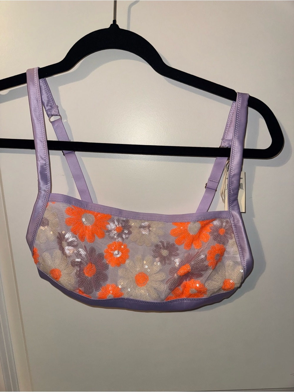 aerie Lavender Mesh Bralette with Neon Orange Floral Sequins